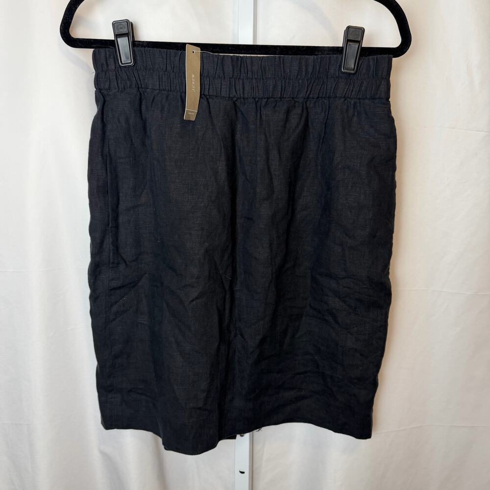 J.Crew Black 100% Cotton Knee Length Skirt Elastic Waist Pull On Size M Office